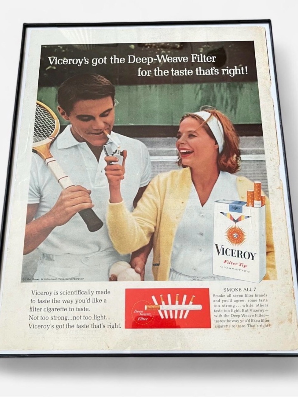 Vintage 1964 Viceroy Cigarettes Print Framed Size 11x14